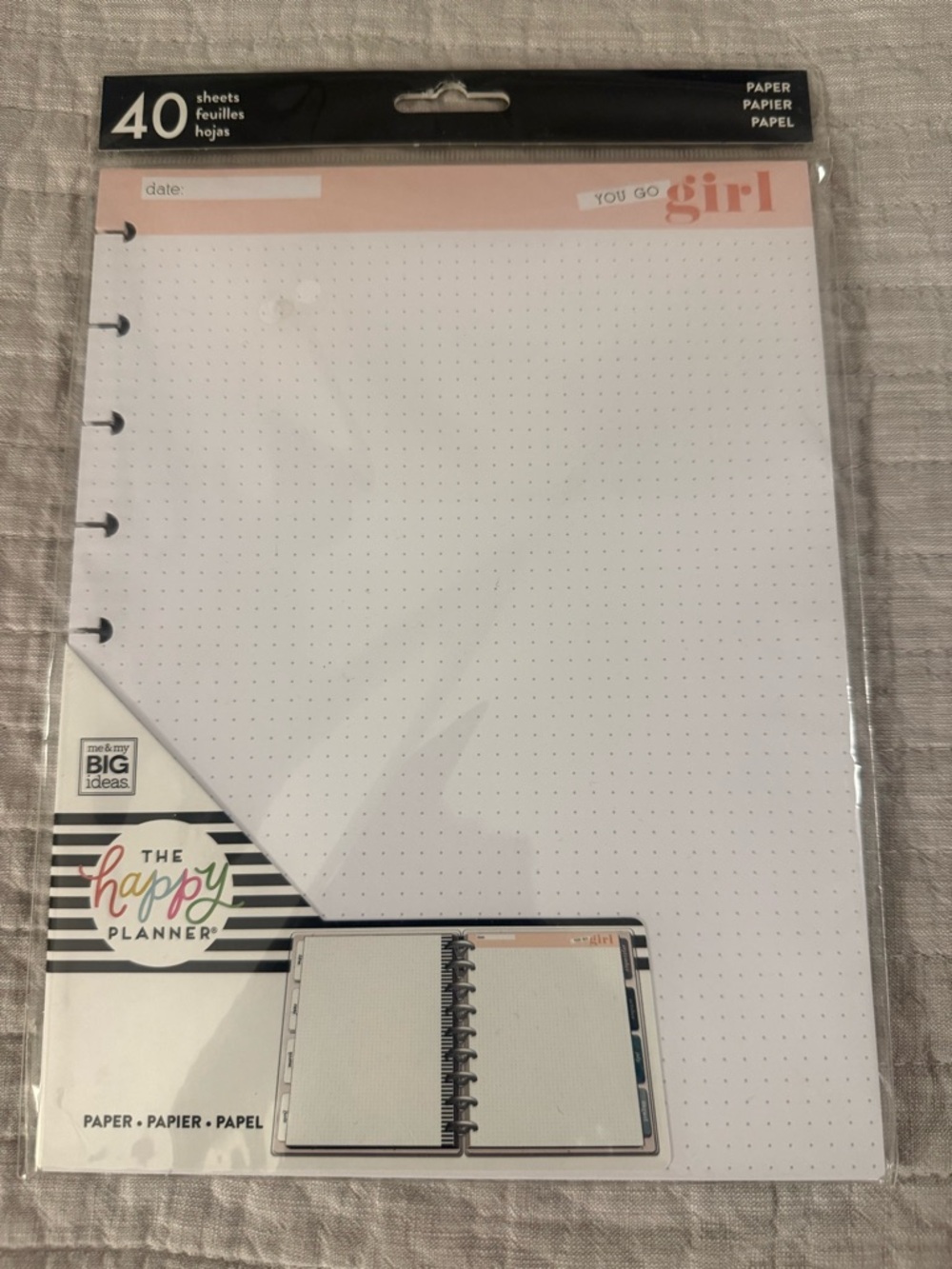 The Happy Planner “You go Girl” Dot Grid Refill Pages with Light Pink Header
